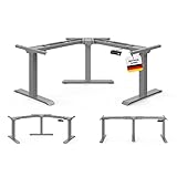 DESQUP Corner Elektrisch höhenverstellbarer Eckschreibtisch | Ergonomischer winkelverstellbarer Steh-Sitz Tisch mit Memoryfunktion | Winkelschreibtisch der Rücken- & Nackenschmerzen vorbeugt (Grau)