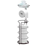 Huahong Stehender Toilettenpapierhalter – ohne Bohren, moderner Papierrollenhalter aus Metall – Toilettenpapierhalter mit Ablage – für Mega-Rollen/Handy, bronzefarben