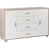 Sarmog Schrank 2 Türen 4 Schubladen H 86 cm Farbe Ulme hell
