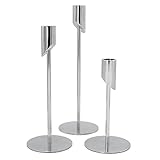 MK-BRAVA Kerzenständer 3er Set 17/23/27cm Silber Deko Kerzenhalter Stabkerzen Aluminium Metall Modern Vintage für Wohnzimmer Weihnachten Advent