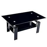 SHIJIE1701AA Beistelltisch 2 Schicht gehärtetes Glas Couchtisch Einfache Moderne Kleine Wohnung Wohnzimmer Kreative Mini Rechteckiger Edelstahl Couchtisch Wohnzimmertisch (Color : Black)