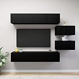 Chusui 6-TLG. TV-Schrank-Set, Wohnwand Wohnzimmer, Anbauwand Wohnzimmer, Schrankwand Wohnzimmer, Wohnzimmer Wand, Schwarz Holzwerkstoff