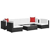 JUNZAI 7-TLG. Garten-Lounge-Set mit Auflagen, Lounge Gartenmöbel Set, Terassenmöbel, Loungemöbel Terrasse, Gartenlounge, Balkonmöbel, Garten Loungemöbel Set, Poly Rattan Schwarz