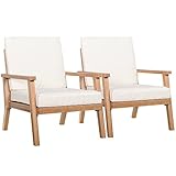 Outsunny 2er-Set Gartenstühle mit Kissen Gartensessel Set Gartenstuhl aus Pappelholz Gartenmöbel Holzstuhl Balkonstuhl Terrassenstuhl Braun+Beige 66 x 77,5 x 74,5 cm