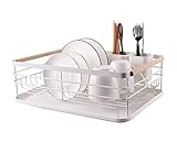Kitchenista Abtropfgestell aus Metall mit Abtropfschale, Abtropfgestell und abnehmbarem Besteckhalter (Weiß)