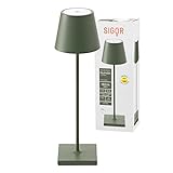SIGOR Nuindie - Dimmbare LED Akku-Tischlampe Indoor & Outdoor, Höhe 38 cm, aufladbar mit Easy-Connect, 12 h Leuchtdauer, Tannengrün