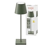 SIGOR Nuindie - Dimmbare LED Akku-Tischlampe Indoor & Outdoor, Höhe 38 cm, aufladbar mit Easy-Connect, 12 h Leuchtdauer, Tannengrün