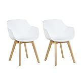 H.J WeDoo 2er-Set Wohnzimmerstuhl Esszimmerstuhl mit Armlehne und Buchenholz Retro Design Stuhl für Büro Lounge Küche Wohnzimmer (Weiß)