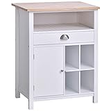 HOMCOM Küchenschrank, Weinschrank, Beistellschrank mit Schublade und Weinregal, Kommode, Sideboard für Küche, Wohnzimmer, Badezimmerschrank, Weiß, 70 x 45 x 88 cm