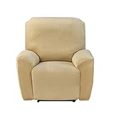 DEZYPZAM Samt Stretch Sesselbezug, Stretch Sesselbezug Relaxsessel, Sesselschoner, Stretchhusse für Relaxsessel Komplett, Elastisch Bezug für Fernsehsessel Liege Sessel (Beige)