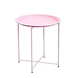 ElicNa Tray Metal End Table Round Foldable Modern Side Tables Sofa Table Small Coffee Table Stable Snack Nightstand (Color : Pink)