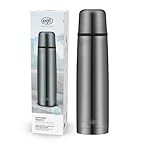 alfi Isolierflasche Edelstahl isoTherm Perfect, Edelstahl grau 1L, Thermosflasche mit Trinkbecher 5737.234.100 dicht, spülmaschinenfest, Thermoskanne 12 Stunden heiß, 24 Stunden kalt, BPA-Free