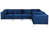 Beliani Modulares 6-Sitzer Sofa Polsterbezug Samtstoff Blau linksseitig Metallbeine Evja