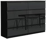 meble masztalerz Kommode 120 cm Schwarz mit Hochglanz-Fronten mit 8 Schubladen - 120 x 101,5 x 39 cm - Sideboard Wohnzimmer, Schlafzimmer - Schubladenschrank - Komodenschrank