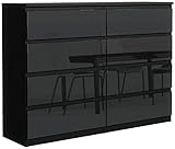 meble masztalerz Kommode 120 cm Schwarz mit Hochglanz-Fronten mit 8 Schubladen - 120 x 101,5 x 39 cm - Sideboard Wohnzimmer, Schlafzimmer - Schubladenschrank - Komodenschrank