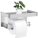 Toilettenpapierhalter Ohne Bohren SUS304 Edelstahl Klopapierhalter mit Ablage Selbstklebend WC Papier Halterung Wandmontage WC rollenhalter für Küche und Badzimmer