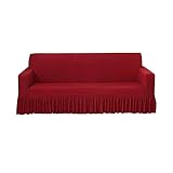 YLLUPD Sofabezug Sofahusse für 3 Sitzer,Stretch Couch Bezug mit Rock Sofa Überzug Möbelschutz Antirutsch Abwaschbar Spandex Sofa Abdeckung für Wohnzimmer Deko-M(145-185cm)-rot