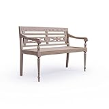 KMH 2-sitzer Gartenbank 115cm wetterfest der Serie Harry aus echtem Teakholz im Shabby Chic Stil, Moderne Holz Sitzbank für Garten, Balkon, Park und Terrasse - Sitzbank mit modernen Schnitzereien