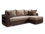 Ecksofa Lord mit Regal und Schlaffunktion - Sofa mit Bettkasten, Schlafsofa, Polsterecke, Couch L-Form, Couchgarnitur, Sofagarnitur (Braun + Beige (Dolaro 33 + Berlin 03), Ecksofa Rechts)