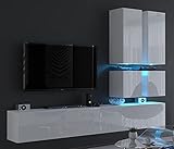 Furnitech Future 77 Modernes Wohnzimmer Wohnwand Wohnschrank Schrankwand Möbel Mediawand (LED RGB 16 Farben, C77-HG-W2 1A Weiß)