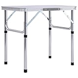 Homgoday Klappbarer Campingtisch Gartentisch mit Tragegriff Klapptisch Beistelltisch Falttisch Bfalkontisch für Garten, Camping Bfalkon Weiß Aluminium 60x45 cm