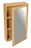 WENKO Spiegelschrank Bambusa, schmaler Bambus-Badezimmerschrank mit Spiegel, Magnetverschluss, Griffmulde und Zwei Mittelböden zur übersichtlichen Aufbewahrung von Bad-Accessoires, 35 x 60 x 15 cm