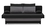 BETTSO -Sofa mit Schlaffunktion und Bettkasten, Couch für Wohnzimmer, Schlafsofa Federkern Sofagarnitur Polstersofa Wohnlandschaft mit Bettfunktion-GLO 1 Schwarz+Grau