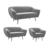 MKS Meble Sofa - Moderne Sofa Set 3+2+1 - Skandinavische Deko Polstersofa - Viki Zwei Loungesofas und Sessel - Sechs Personen Grau