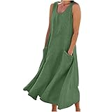 Komiseup Sommerkleid Damen, Strandkleid Damen, Kleider Damen Sommer, Frauen Sommer Mode Lässig Einfarbig Ärmelloses Baumwolle Leinen Langes Kleid Maxikleid Boho Kleid Stranderkleider Freizeitkleid