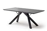 Esstisch Schwarz matt lackiert, Tisch mit Glasplatte Anthrazit, BxHxT 180x75x95 cm