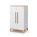 VitaliSpa Kleiderschrank Malia 120x70cm, Schrank für Kinderzimmer, 4 Fächer (Weiß-Eiche)