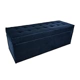 postergaleria Polsterhocker, 45x120 cm, Farbe Blau – weicher Sitz, aufklappbar mit Stauraum (143l) hält Einer Belastung von bis zu 100 kg Stand, Velours – Hocker für Wohnzimmer, Schlafzimmer, Diele