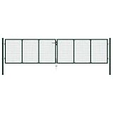 vidaXL Mesh Gartentor Doppelflügeltor Doppeltor Gartentür Zauntor Hoftor Zauntür Gartenpforte Einfahrtstor Tor Stahl 400x100cm Grün