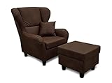 lifestyle4living Ohrensessel mit Hocker in Braun im Vintage Look | Der perfekte Polstersessel für entspannte, Lange Fernseh- und Leseabende.
