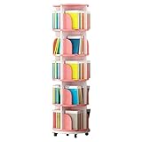 WHDNIOSS Bücherregale, um 360° drehbares Bücherregal, Bodenbelag mit Rollen, Bilderbuchregal, mehrschichtige Organizer-Bücherregale, Rosa (Size : 50.5 * 159cm)