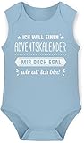 Shirtracer Baby Body ärmellos Jungen Mädchen - Weihnachten Baby Geschenke Christmas - Ich Will einen Adventskalender Mir doch egal wie alt ich Bin - 62-68 (6 Monate) - Babyblau - Advent - X948