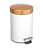 5 five simply smart Mülleimer mit bambusdeckel 3l naturéo weiß - Mülleimer 3L Metall Bambus natureo, Abmessungen D. 20.5 x H. 25.5 cm