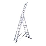 Alumexx Schiebeleiter 3-Teilig - Stehleiter - Kombinationsleiter - Ausziehleiter - Mehrzweckleiter - Alu Leiter - Doppelsprossenleiter (3 x 9 Stufen)