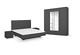 Rauch Möbel Florenz Schlafzimmer, Graumetallic, bestehend aus Bett mit Liegefläche 160x200 cm inklusive 2 Nachttische und Drehtürenschrank mit Spiegel BxHxT 181x210x54 cm