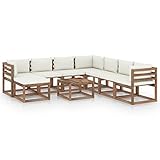 LAPOOH 9-TLG. Garten-Lounge-Set mit Kissen, Balkon Möbel, Gartensofa, Balkonmöbel Set, Terrassenmöbel, Gartenlounge Outdoor, Creme