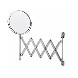 VACARX Klappbarer Spiegel, Kupfer Spiegel Rund, Wandmontage Spiegel, für die Rasur im Badezimmer mit höhenverstellbarer Verlängerung 360° schwenkbarer Wandspiegel Doppelseitig 3X / 1X Vergrößerung