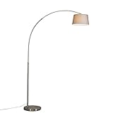 Qazqa - Moderne Bogenlampe Stahl I Silber I nickel matt mit grauem Stoffschirm - Arc Basic I Wohnzimmer - Stahl Länglich - LED geeignet E27