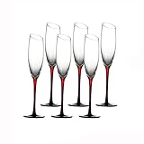 BinOxy Sektgläser 175 ml Champagnergläser aus Kristallglas, 6er-Set, roter Stab, Rotweinglas im europäischen Stil, hochglänzendes Glas, Champagnerflöte Champagnergläser