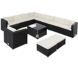 Casaria Polyrattan Lounge XXL 350x280x70cm inkl. 7cm Auflagen 15cm Kissen 5mm Sicherheitsglasplatte wetterfest Outdoor Garten Ecklounge Gartenmöbel Set