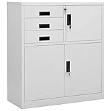 YEZIYIYFOB Büroschrank Hellgrau 90x40x102 cm Stahl Aktenschrank Metallschrank Werkzeugschrank Vorratsschrank Werkstattschrank Flurschrank MöBel FüR Arbeitszimmer Typischem-Stil 3 Schubladen&2 Fächern