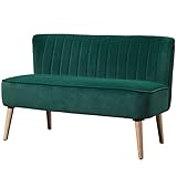 HOMCOM 2-Sitzer Stoffsofa Polstersofa Sitzmöbel Loungesofa Holz Samtartiges Polyster Schaumstoff Dunkelgrün 117 x 56,5 x 77 cm