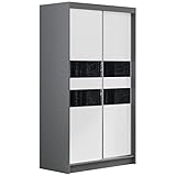 MKS MEBLE Kleiderschrank 120 cm - Schwebetürenschrank Flurschrank Wardrobe - Schlafzimmerschrank Sammlung Finland - Grau und Weiß Schwarz - Modern Design