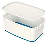 Leitz MyBox, Aufbewahrungsbox mit Deckel, Klein, Blickdicht, Weiß/Blau Metallic, Kunststoff, 52291036