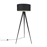 Qazqa - Moderne Stehlampe schwarz mit schwarzem Schirm - Ilse I Wohnzimmer I Schlafzimmer - Stahl Länglich - LED geeignet E27