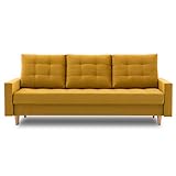 Couch Lena 215x92 mit schlaffunktion und Bettaksen - Klassisch Design - Auffälliger Kronos - Stoff - Kissen - Auswahl an Farben (Kronos 01)